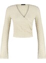Trendyol Beige Premium Textured Fabric Double Breasted Neck Regular/Regular Fit Crop Knitted Blouse