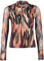 Trendyol Multi Color Printed High Neck and Lined Transparent Back Tulle Flexible Knitted Blouse