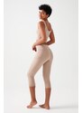 LOS OJOS Women's Beige High Waist Contouring Double Pockets Capri Leggings Capri Capri