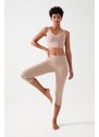 LOS OJOS Women's Beige High Waist Contouring Double Pockets Capri Leggings Capri Capri