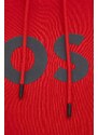 Bavlněná mikina BOSS BOSS ORANGE pánská, červená barva, s kapucí, s potiskem
