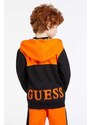 Dětská mikina Guess oranžová barva, s kapucí, vzorovaná