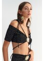 Trendyol X Zeynep Tosun Black Sunglasses Accessory Detailed Glittery Knitted Bustier