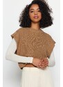 Trendyol Camel Crop Crew Neck Pletený svetr