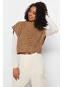 Trendyol Camel Crop Crew Neck Pletený svetr