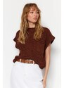 Trendyol hnědá kapsa detailního pleteného svetru