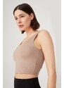 LOS OJOS Beige Lightly Support Back Detail Covered Crop Top Bustier