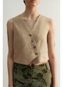 Trendyol Beige Fitted Button Detailní Crop Woven Linen Look Vesta