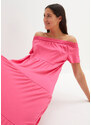 bonprix Dlouhé šaty z bavlněného žerzeje s volány a výstřihem Carmen Pink