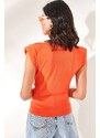 Olalook Women's Orange Padded Plunging Collar Flowy Blouse