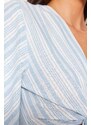 Trendyol Blue Striped Crop Woven Tie Blouse