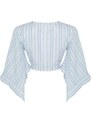 Trendyol Blue Striped Crop Woven Tie Blouse