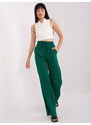 Fashionhunters Tmavě zelené látkové palazzo kalhoty