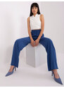 Fashionhunters Tmavě modré tkané viskózové kalhoty