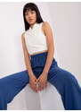 Fashionhunters Tmavě modré tkané viskózové kalhoty
