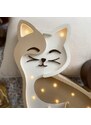 Peekaboo Béžová dřevěná dětská LED lampa Kočka 37 cm