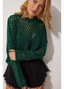 Happiness İstanbul Women's Dark Green Openwork Seasonal Knitwear Blouse