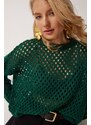 Happiness İstanbul Women's Dark Green Openwork Seasonal Knitwear Blouse