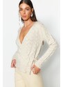 Trendyol Stone Soft Textured Double Breasted Neck Pletený svetr