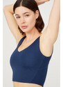 LOS OJOS Navy Blue V-Neck Lightly Support Covered Sports Bra Vneck