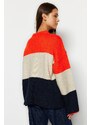 Trendyol Orange Měkký texturovaný pletený svetr s barevným blokem