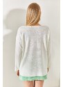 Olalook White V Neck Loose Knitwear Blouse