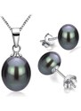 Olivie Stříbrná sada PERLY BLACK BUTTON 7604