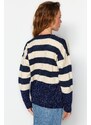Trendyol Navy Blue Wide Fit Stříbrný Detailní Boucle pletený svetr
