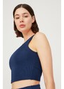 LOS OJOS Navy Blue Lightly Support Back Detail Covered Crop Top Bustier