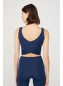 LOS OJOS Navy Blue Lightly Support Back Detail Covered Crop Top Bustier