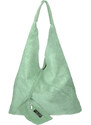 BORSE IN PELLE Kožená velká dámská kabelka přes rameno Alma mentolová zelená