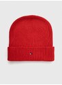 Čepice s příměsí kašmíru Tommy Hilfiger červená barva, z tenké pleteniny