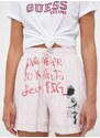 Kraťasy Guess x Banksy dámské, růžová barva, vzorované, high waist