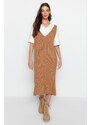 Trendyol Beige Maxi Knitwear V Neck Dress