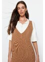 Trendyol Beige Maxi Knitwear V Neck Dress