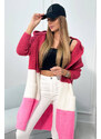 K-Fashion Svetr s vlnou tříbarevný fuchsia+ecru+světle růžová