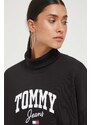 Bavlněné šaty Tommy Jeans černá barva, mini, oversize