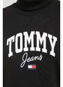 Bavlněné šaty Tommy Jeans černá barva, mini, oversize