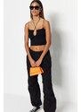 Trendyol Black Halterneck Spaghetti Straps Cotton Stretchy Crop Knitted Singlets