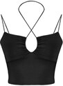 Trendyol Black Halterneck Spaghetti Straps Cotton Stretchy Crop Knitted Singlets