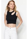 Trendyol Black and White 2-Pack Cut Out Detailed Fitted Crop Corduroy, Flexible Knitting Singlet