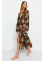 Trendyol Tropical Patterned Maxi Woven Kimono & Caftan