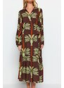 Trendyol Tropical Patterned Maxi Woven Kimono & Caftan