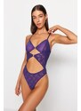 Trendyol Purple Lace Window/Cut Out Detailed Knitted Bodysuit