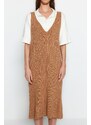 Trendyol Beige Maxi Knitwear V Neck Dress