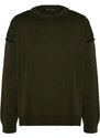 Trendyol Khaki Oversize Fit Wide Fit Crew Neck Piping Detailed Knitwear Sweater