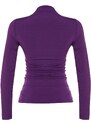 Trendyol Purple Shirring Detail Stand Collar Fitted/Long Sleeves, Fitted Knitted Stretch Blouse