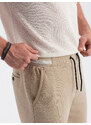 Ombre Clothing Pánské pletené šortky s ozdobnou gumou v pase - béžové V3 OM-SRCS-0110