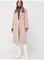 Vlněný kabát Pinko béžová barva, přechodný, dvouřadový