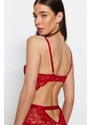 Trendyol Dark Red Lacy Window/Cut Out Detailed Snap-On Knitted Body